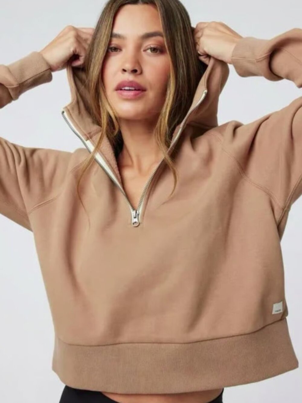 Vuori Restore Half Zip Hoodie in Tan - S